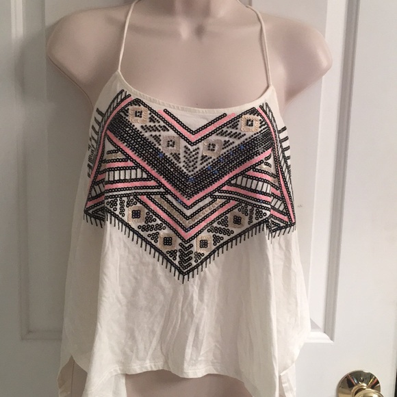 Express Tops - NWT-Express White/Black Sequin Spaghetti Strap Top